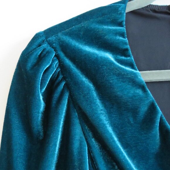 PATBO Velvet Ruched Mini Dress in Azure Blue - Size US 0 - Picture 6 of 15